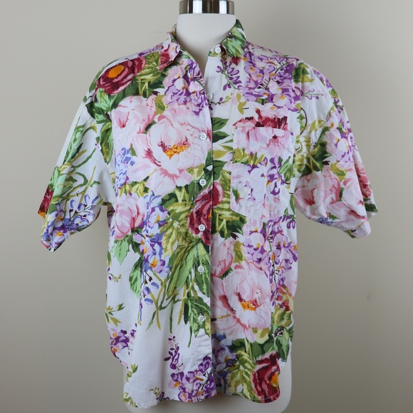 Takeaway Floral Print Short Sleeve Shirt Size M - Picture 1 of 8
